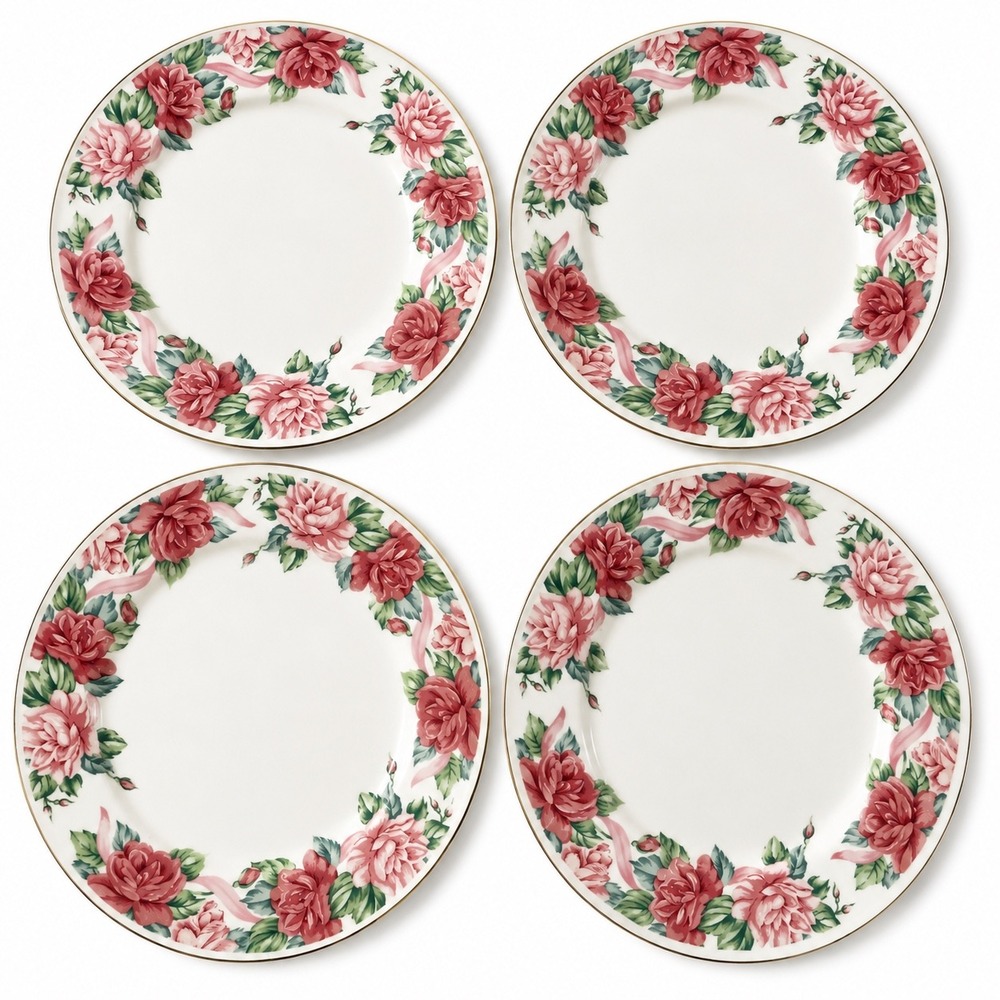 Tabletops Unlimited Rose Garden Dinner Plates Set of 4 Fine Porcelain 10.75 in